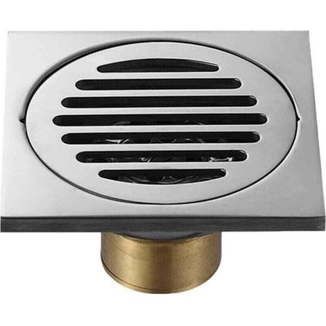 Scarico doccia, XU, acciaio inox 304 con griglia protettiva rimovibile per raccogliere i capelli, Scarico doccia - 10 x 10 cm - KZQ (1/4)