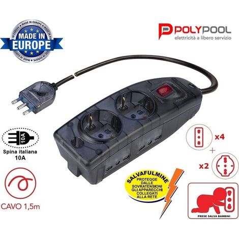 PRESA MULTIPLA SALVAFULMINE 4 USCITE BIVALENTI 1,5MT (1/5)