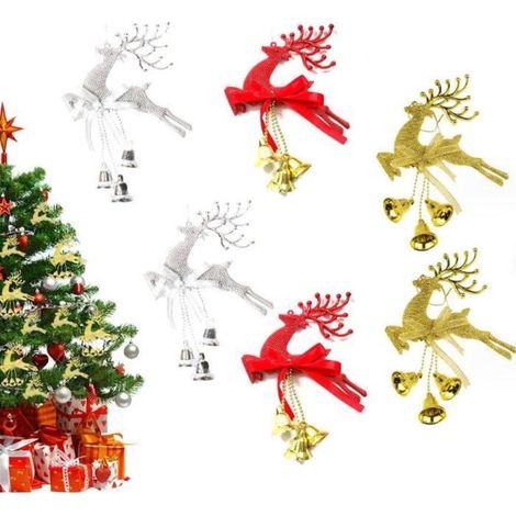 Cloche de Noël - 6PCS - Décoration de sapin - Résine plastique - Couleurs or, argent, rouge