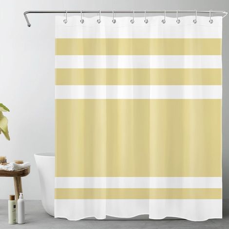 Rayures Jaunes et Blanches Rideaux de Douche 150x200cm(LxH) Géométrique Minimaliste Rideaux de Bain avec Crochets,Art Abstrait Extra Longue Imperméable Polyester Anti Moule Salle de Bain Décor (1/5)