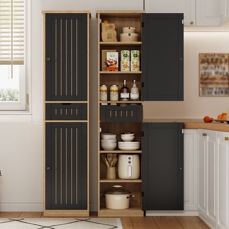 Armoire de Cuisine Étroite 170x40x30 cm, Colonne de Rangement MDF avec 2 Portes, 1 Tiroir et Étagères, Buffet Rétro pour Salon et Salle à Manger (1/5)