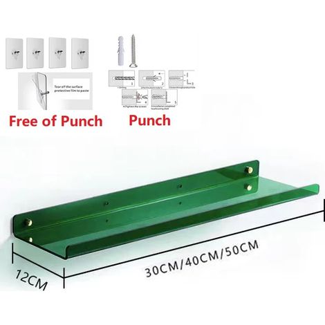 (vert - 30 x 12 cm) Étagère murale en acrylique coloré, style moderne, pour salle de bain ou salon, sans perçage, accessoires de décoration. (1/5)
