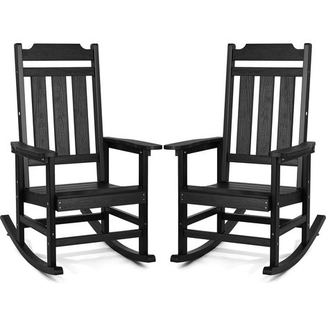 VEVOR - Mecedora de porche de 2 piezas, mecedora HIPS para exteriores, mecedora de patio con respaldo alto y reposabrazos suaves, soporta hasta 400 libras, para jardín, balcón, porche, color negro