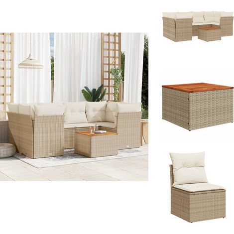 7-tlg. Garten-Sofagarnitur mit Kissen Beige Poly Rattan - Gartenmöbel Set - Esstischgarnitur - Lounge Möbel - Outdoor Sofa - Rattan Gartenmöbel (1/5)