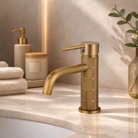 Mitigeur lavabo bronze brossé – Laiton massif, cartouche céramique – Robinet sur plan de travail style ancien