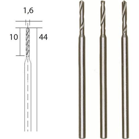 Proxxon – Foret HSS en acier Ø 1.6 mm – Lot de 3 – Pour métaux, plastique et bois – Axe Ø 2.35 mm – Vitesse 8000 tr/mn