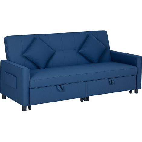 Three-Person Sofa Bed, Velvet-Feel, 196 x 90 x 89 cm, Blue (1/5)