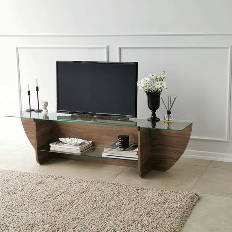 Dmora - Mueble de televisión Dmarcoli, Aparador de salón, Mueble bajo para TV, Base de pared equipada, 158x35h40 cm, Nuez (1/5)