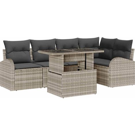 Garden Sofa Set with Storage 6 pcs Light Grey Poly Rattan vidaXL