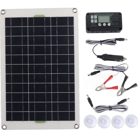 Kit de Panneau Solaire 50 W, Panneau Solaire Monocristallin Haute efficacité 12V/24V avec Contrôleur 30 A Kit de Charge D'entretien de Panneau Solaire étanche Portable (1/5)