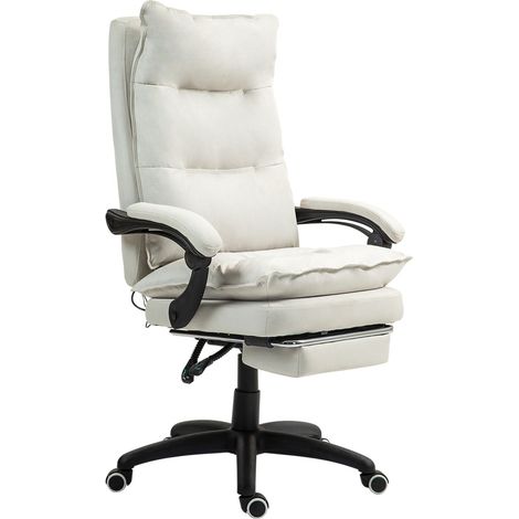 Bürostuhl mit 6 Punkt Massage, ergonomischer Gaming Sessel mit Liegefunktion, höheverstellbar Chefsessel mit Fußstütze, 120 kg belastbar, für Arbeitszimmer, Büro, Cremeweiß (1/5)
