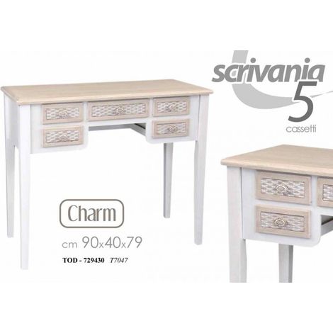 Scrivania con 5 cassetti shabby anticata cm 90 x 40 x 79 h