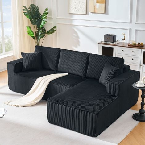 Canapé en L entièrement compressé en tissu côtelé, ensemble 2 places + coin méridienne, canapé d'angle modulaire avec coussin moelleux en mousse haute densité, adapté au salon, à la location et à l'ap (1/5)