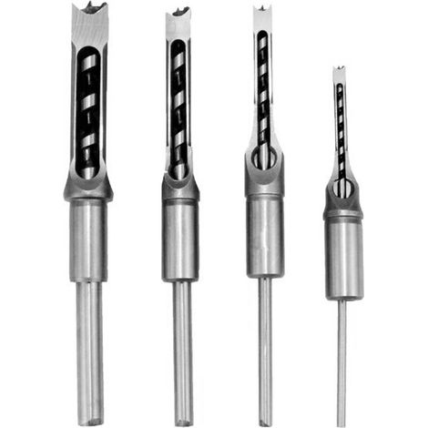 Eosnow 4-teiliges Bohrer-Set für quadratische Löcher, Holzsäge, Stemmmeißel, Stahl-Bits, Set 1/4 Zoll, 5/16 3/8 1/2 Zoll für Holz