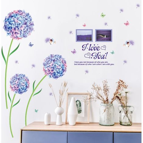 Sticker mural imperméable à motif de boule de pissenlit bleue, papier peint décoratif pour chambre (1/4)