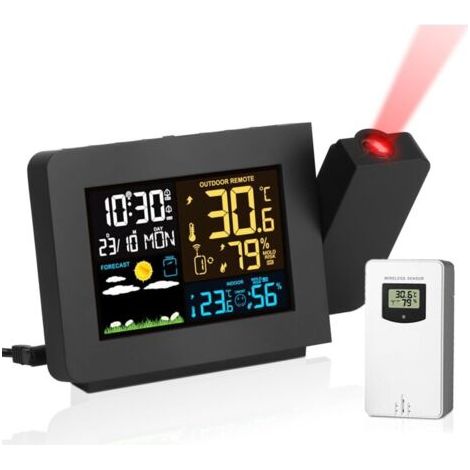 Réveil à projection atomique – Horloge radio-pilotée WWVB – Projection sur plafond – Capteur température et humidité sans fil – Fonction snooze (1/5)