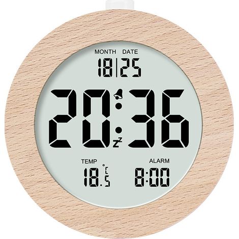 Digitaler Wecker aus Holz, LCD-Morgenwecker, Digitaluhr mit Datum, Temperatur, Schlummeranzeige, batteriebetriebene Digitaluhr