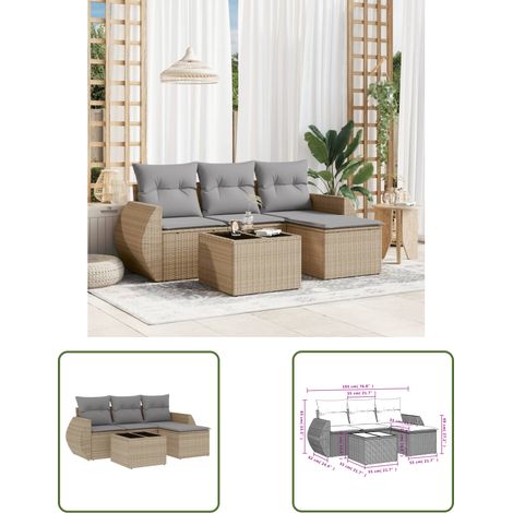 The Living Store 5-tlg. Garten-Sofagarnitur mit Kissen Beige Poly Rattan - Gartenmöbel Set - Outdoor Möbel - Rattan Gartenset - Lounge Set - Esstisch Set (1/3)