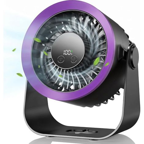 Ventilateur de Bureau USB Silencieux, 100 Vitesses Mini Ventilateur Table Portable, Écran LED, Rechargeable 2400mAh, Rotation 180° - Petit Ventilateurs pour Chambre, Bureau, Camping, Maison (1/5)