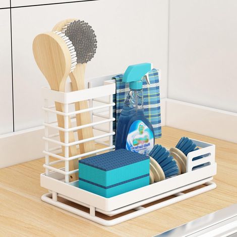Unterbauspüle aus Edelstahl mit herausnehmbarer Abtropfschale für Küche und Bad – modernes Design – Weiß (1/4)