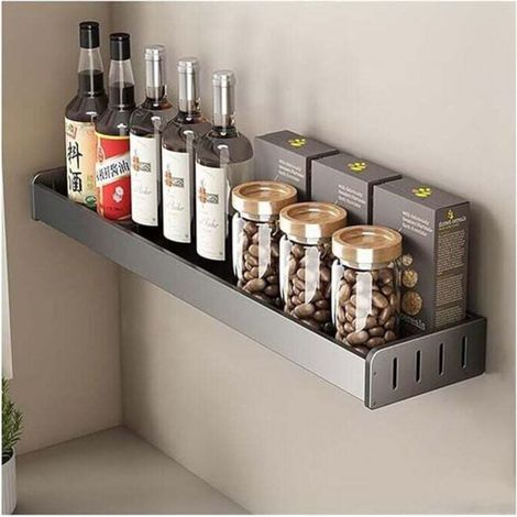 Porta spezie da parete 40x13,8x5,5 cm, XU, mensola da cucina senza fori, porta spezie in metallo, mensola da cucina per mobile da cucina - KZQ (1/4)