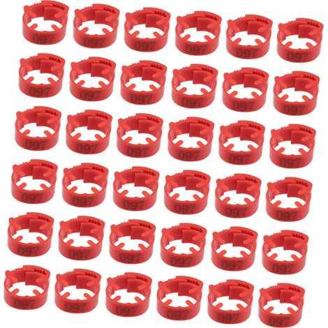 Lot de 100 Bagues D’identification pour Volailles, Anneaux Numérotés en Plastique Rouge, Réutilisables, pour Poules et Élevage (1/5)