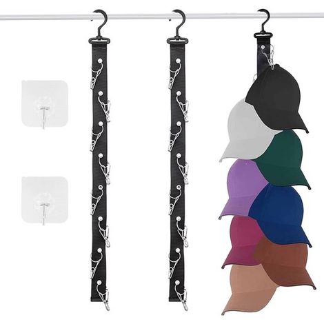 2er-Pack Mützenhalter – praktischer Wandmützenhalter – Mützenhalter mit 16 Clips – Mützenorganizer mit 2 Haken – selbstklebend – zur Aufbewahrung von Hüten (1/5)