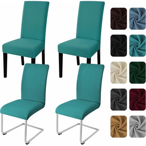 Lot de 4 housses de chaise extensibles et basculantes - Amovibles et lavables - Pour cuisine, hôtel, banquet, mariage (bleu paon, 4 pièces)