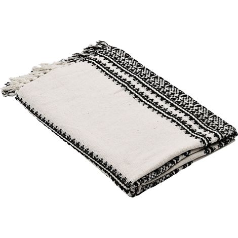 EGLO LIVING Decke Longlac, Kuscheldecke im Industrial Design, Wolldecke für Couch, Sofadecke aus Baumwolle in Creme und Schwarz, 130x170 cm (1/5)