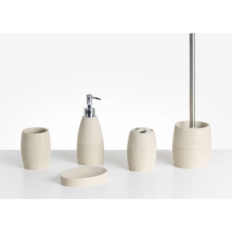 Set di 5 accessori per il bagno Dispenser per portasapone Spazzola da toilette Porta spazzolini Beige chiaro Yarapa (1/5)