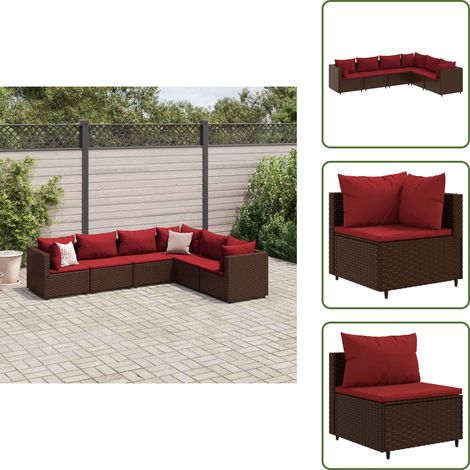 6-tlg. Garten-Lounge-Set mit Kissen Braun Poly Rattan - Gartenmöbel - Lounge Set - Outdoor Möbel - Rattan Gartenmöbel - Garten Lounge Set (1/5)