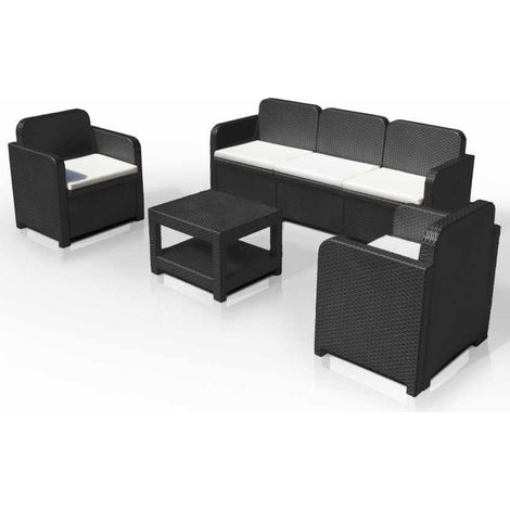Conjunto de muebles de jardín Positano ratán sofá mesa pequeña sillones 5 plazas exteriores - Negro