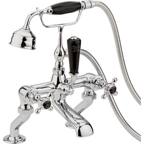 Old London Topaz Black Crosshead Chrome Bath Shower Mixer Tap and Shower Kit with Hex Collar - BC404HX (1/3)