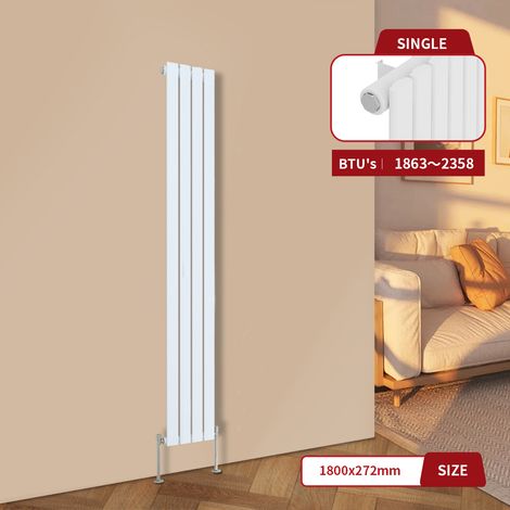 Warmehaus White Radiator Flat Panel Central Heating Vertical Single 1800x272mm (1/4)