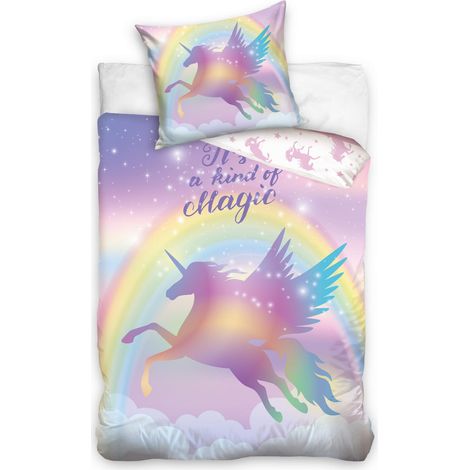Parure de lit en coton 140x200 cm Licorne Magique Arc-en-ciel
