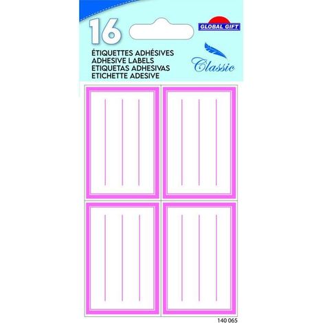 16 étiquettes adhésives scolaires - Rectangles - Roses