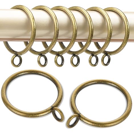 Lot de 20 anneaux de rideau suspendus avec œil fixe et crochets, diamètre intérieur 38mm, couleur bronze. Convient pour rideaux et tringles (1/5)