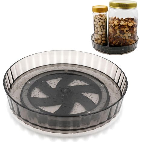 Plateau tournant de 21 cm - Étagère rotative pour réfrigérateur - Étagère à épices à 360° - En plastique - Cuisine, épices, dressing, cosmétiques - Gris (1/5)