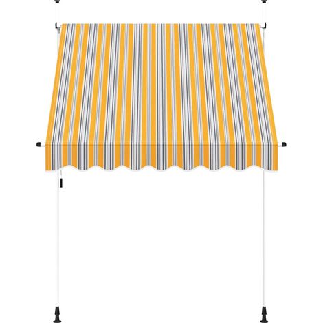 Auvent Marquise rétractable manuel, Store Banne pour Jardin Balcon Terrasse, 200 cm Rayures jaunes et bleues OIB2130E (1/5)