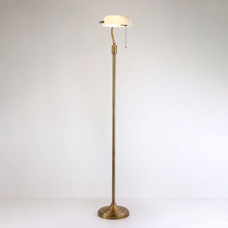 Barcelona Led – Lampadaire vintage BANQUERO E27 blanc – Abat-jour en verre réglable – Base en laiton vieilli pour stabilité – Idéal pour bureaux et salons (1/5)
