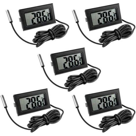 Termómetro digital de 5 partes para refrigerador, sonda digital de temperatura con pantalla LCD, termómetro para medición de temperatura con sonda y sensor para refrigerador, freezer y acuario. (1/4)