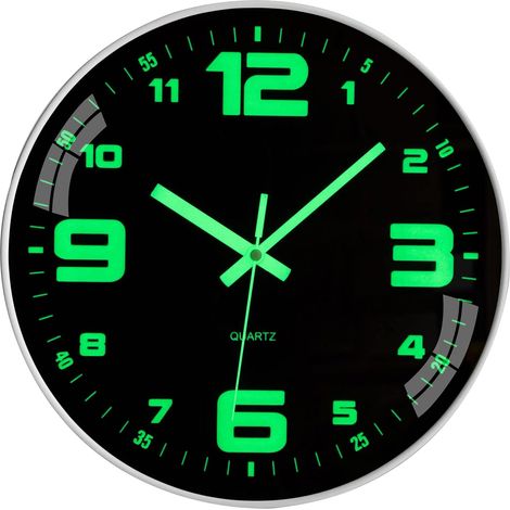 [KK] Orologio da parete luminoso, silenzioso, fluorescente, a sospensione, luce notturna, grande orologio decorativo per camera da letto, cucina, soggiorno, ufficio (1/4)