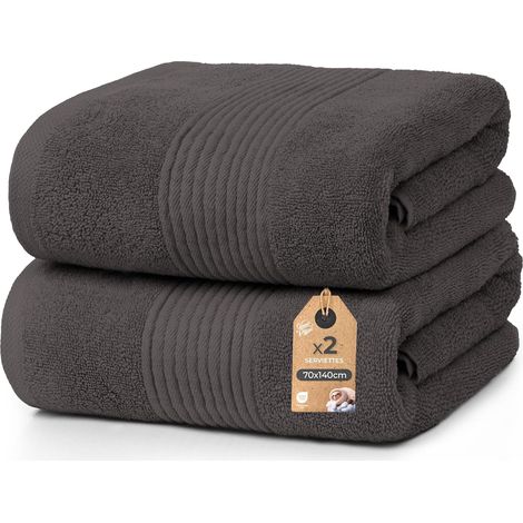 Lot de 2 Serviette de Bain 70x140 cm – Serviette de Bain Grande Taille 100% Coton – Éponge 500 g/m² – Douces, absorbantes et durables – Oeko-Tex (1/5)