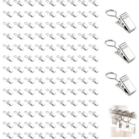 100 Pinces Rideaux Acier Inoxydable Argent Clips Fixation Maison Noir (1/5)