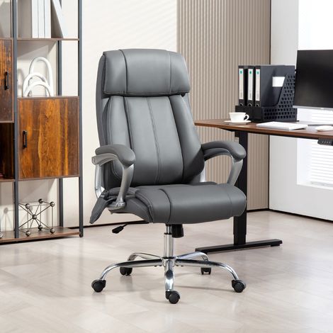 Silla de Oficina con Masaje Calor Lumbar Altura Ajustable e Inclinación Tapizada en Cuero Sintético 66x72x113-121cm Gris (1/5)