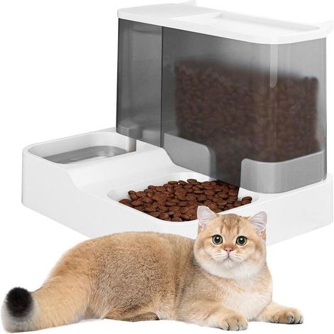 Distributeur Automatique 2-en-1 Nourriture et Eau pour Chats 3,8L À gravité, sans BPA, capacité 2,8L nourriture + 1L eau, étanche, sans électricité, pour chats et petits chiens. (1/5)