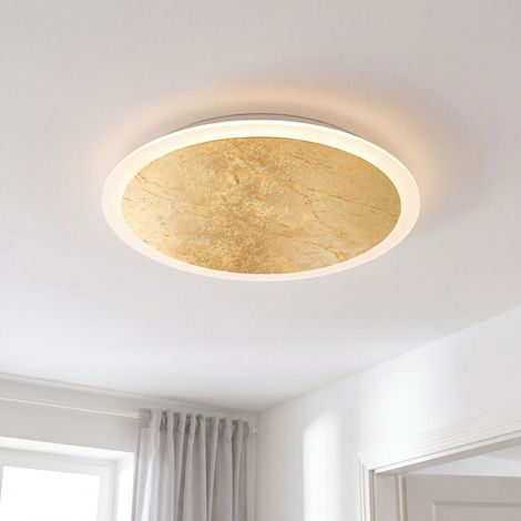 Deckenleuchte LED rund D: 40 cm in Dimmbar via Wandschalter 3500 K in Gold Deckenlampe