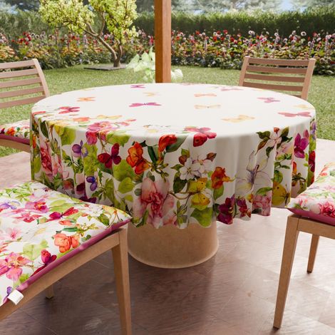 Nappe Ronde Anti-Tache Microfibre (Diamètre Ø 120 cm), Nappes en Tissu de Cuisine pour Table Ronde, Motif Papillons, 100% Fabriqué en Italie (1/5)