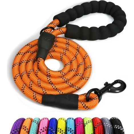 Chien Corde, Laisse pour Chien en Nylon avec Poignée Rembourrée Douce et des Fils réfléchissants, 150cm x 1.2cm, Orange (1/5)