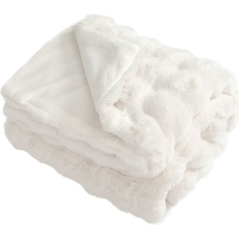 Coperta in pelliccia sintetica di coniglio, beige, 178 x 203 cm (1/5)